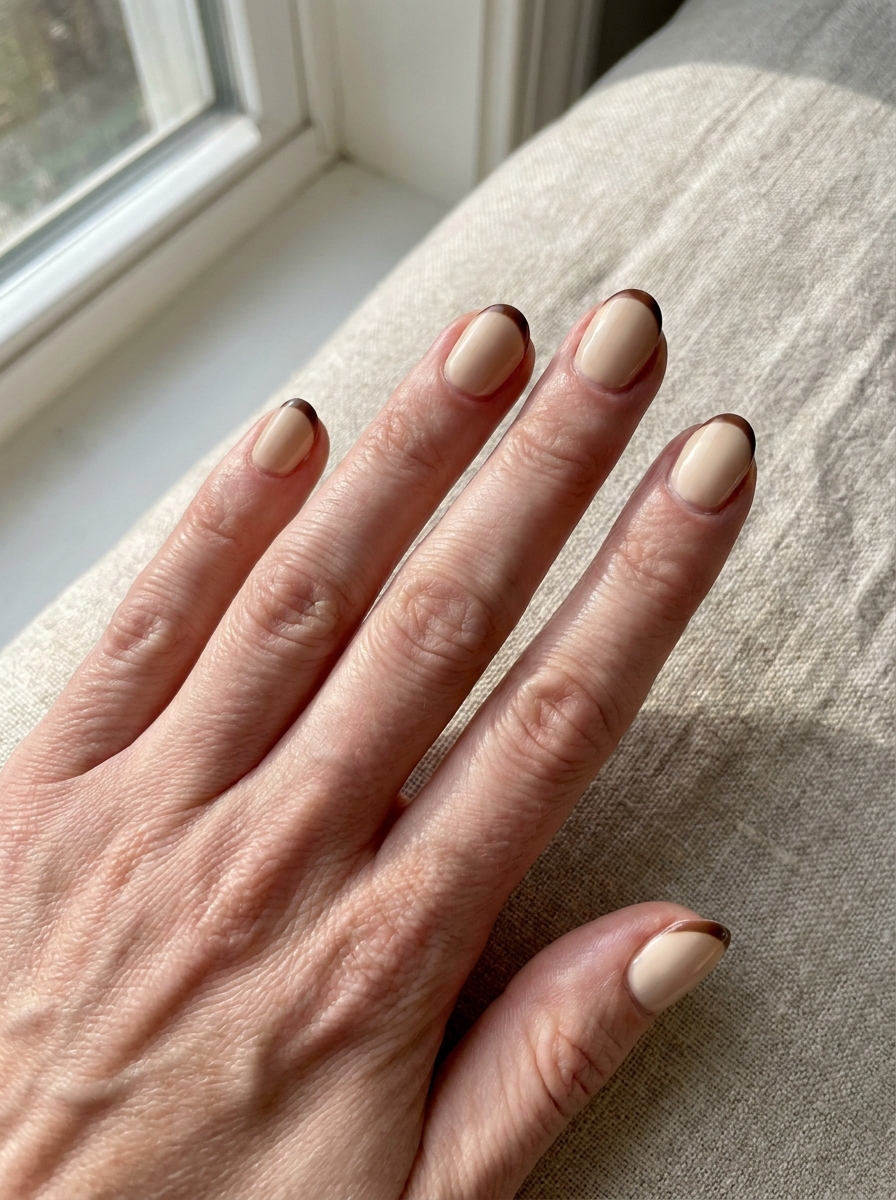 Beige French mit Braun als Beige Nägel Ideen Inspiration 2026